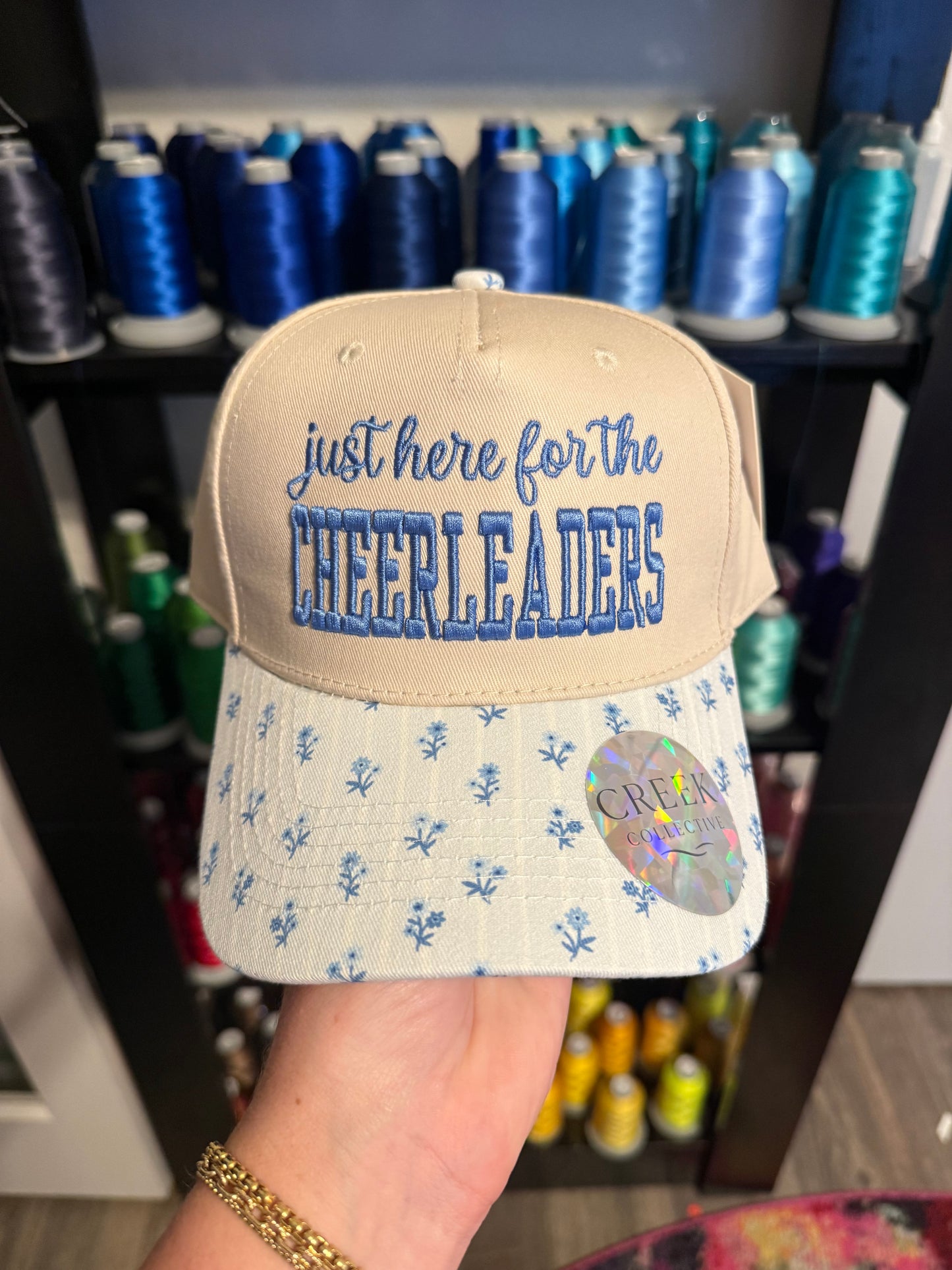 White Canvas floral - Just here for the Cheerleaders