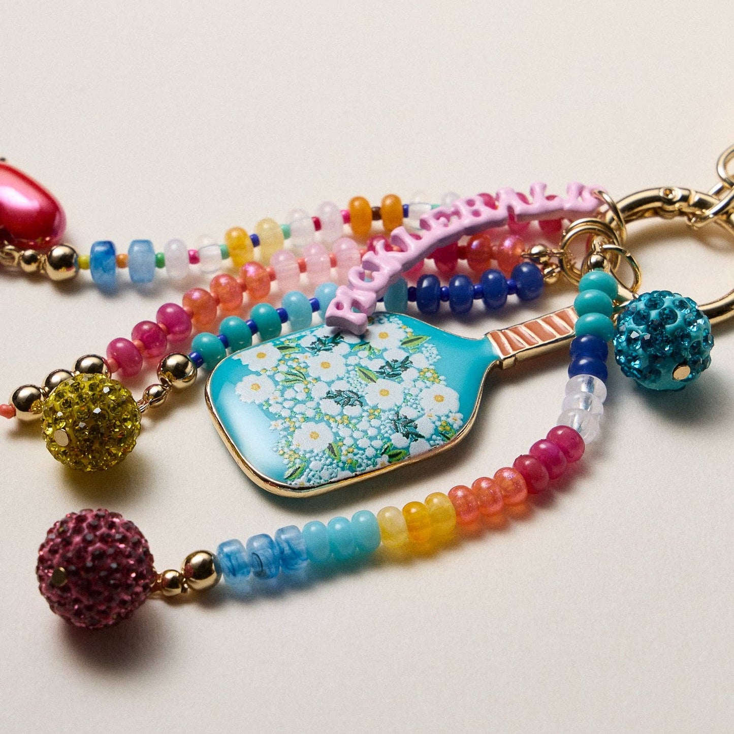 Charm- Colorful Pickleball Paddle Keychain – Beaded Bag Charm: MT / ONE