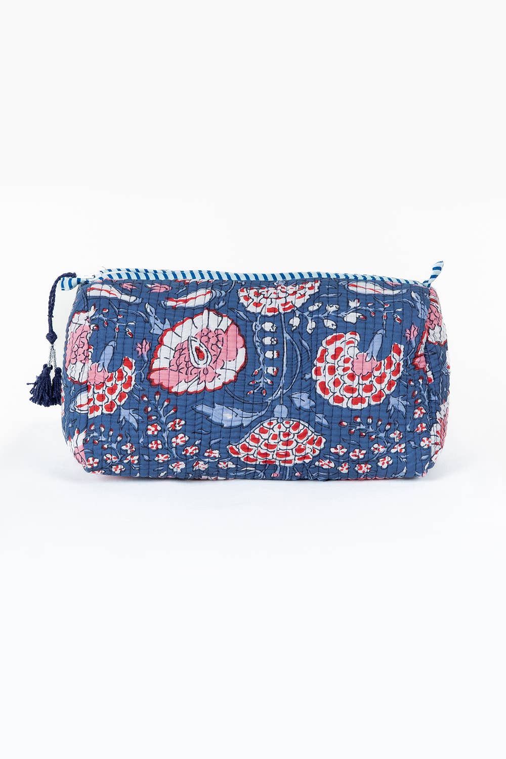 Quilted Makeup/Toiletry Bag Set Blue Floral print Cotton