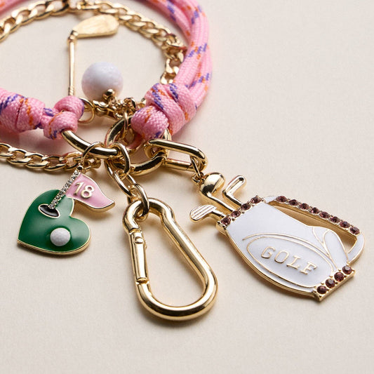 Charm - Pink Golf Charm Keychain Bracelet – Beaded Wristlet with Golf Bag & Flag Charms: PK / ONE