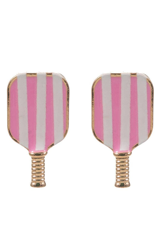 Earrings - Pickleball Post for Women – Striped Enamel Paddle Design: PK / ONE