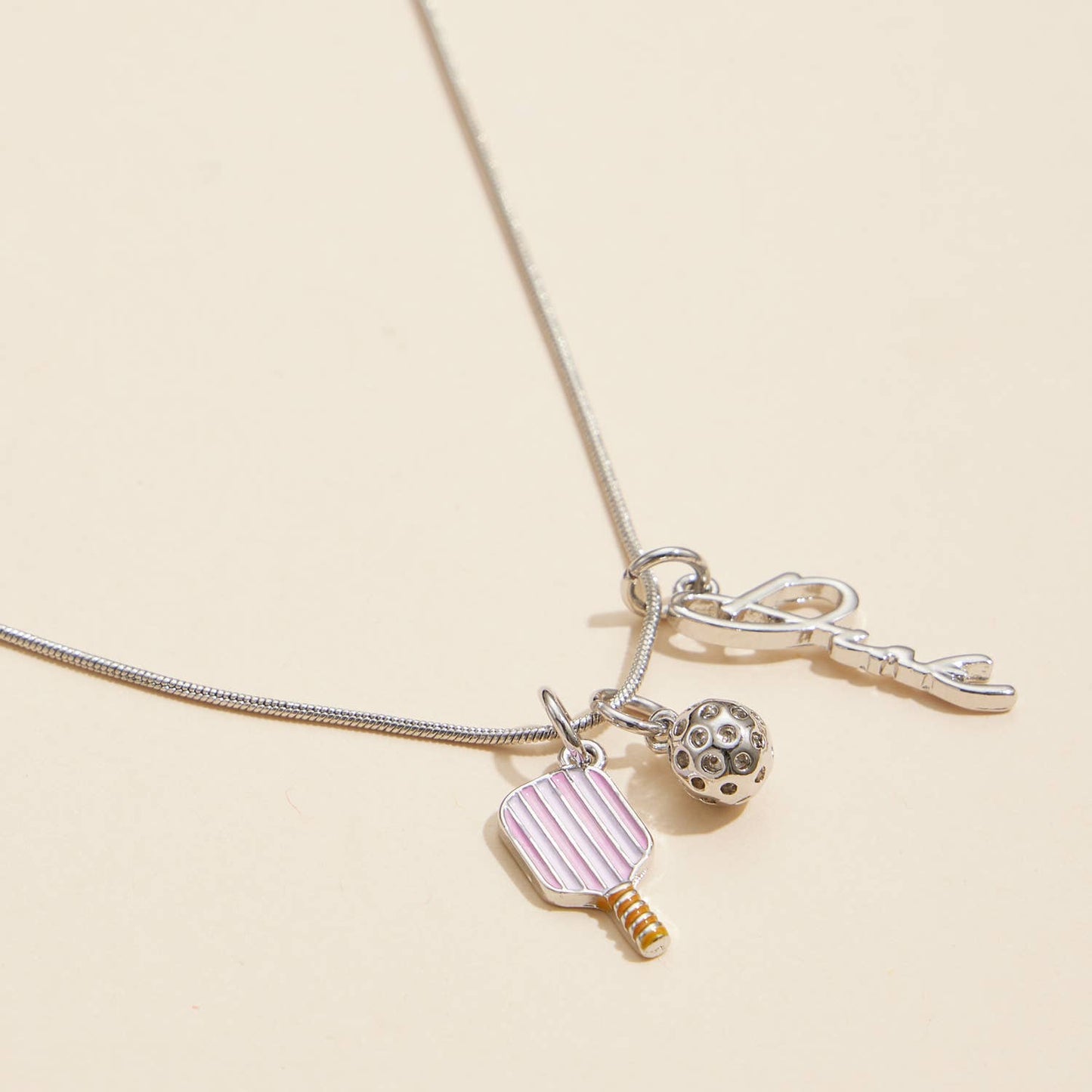 Necklace - Gold Dipped 18K Pickleball Love Charm: Gold / One / 4DN18079