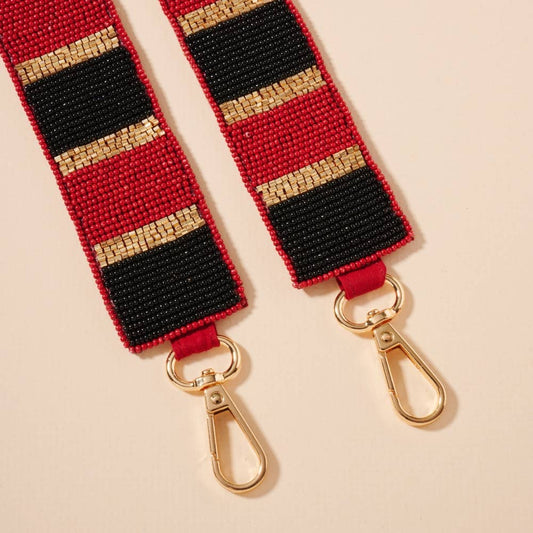 Bag Strap Striped Seed Beaded: Burgundy/White / One / B4KBS033