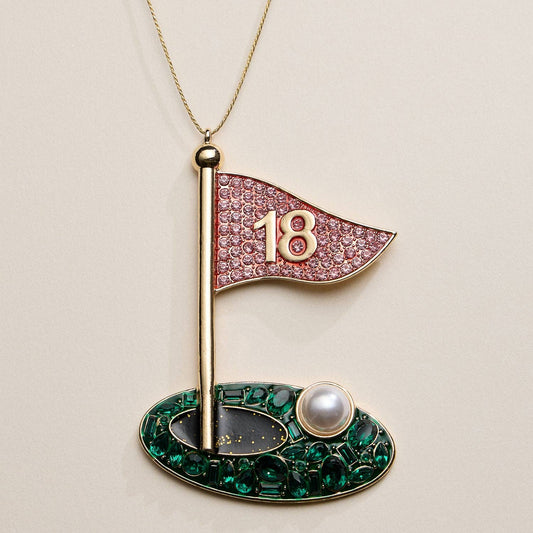 Ornament - Golf Flag Holiday – Pink Pavé Flag with Pearl DetaiDesc: PK / ONE