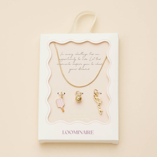 Necklace - Gold Dipped 18K Pickleball Love Charm: Gold / One / 4DN18079