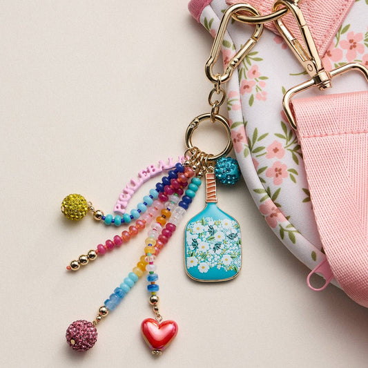 Charm- Colorful Pickleball Paddle Keychain – Beaded Bag Charm: MT / ONE