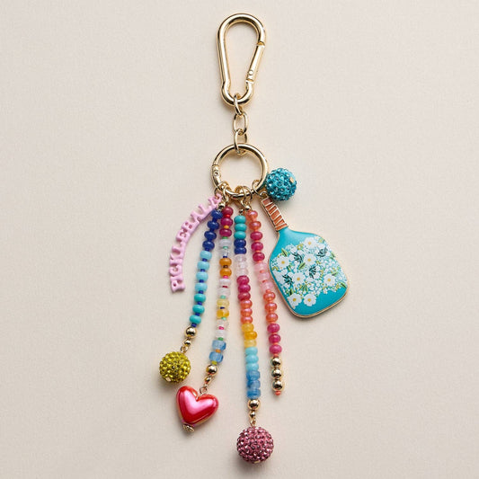 Charm- Colorful Pickleball Paddle Keychain – Beaded Bag Charm: MT / ONE