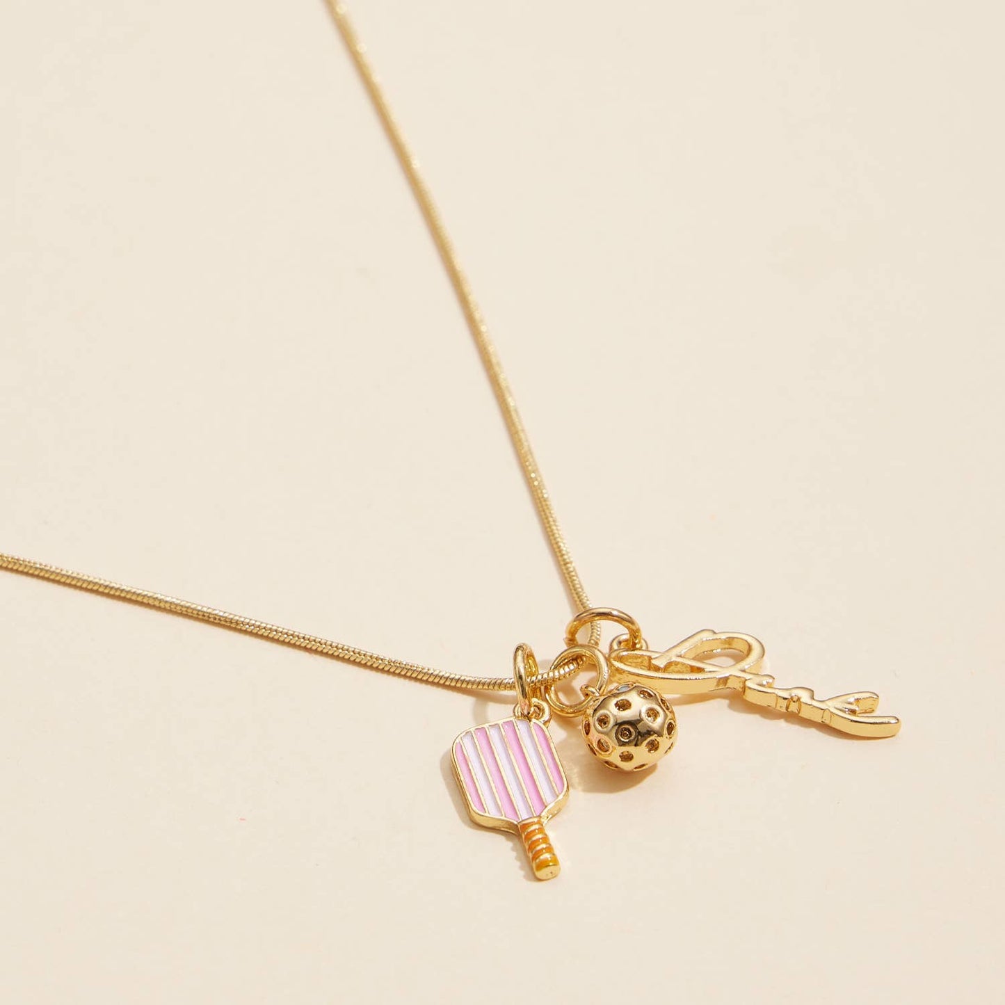 Necklace - Gold Dipped 18K Pickleball Love Charm: Gold / One / 4DN18079