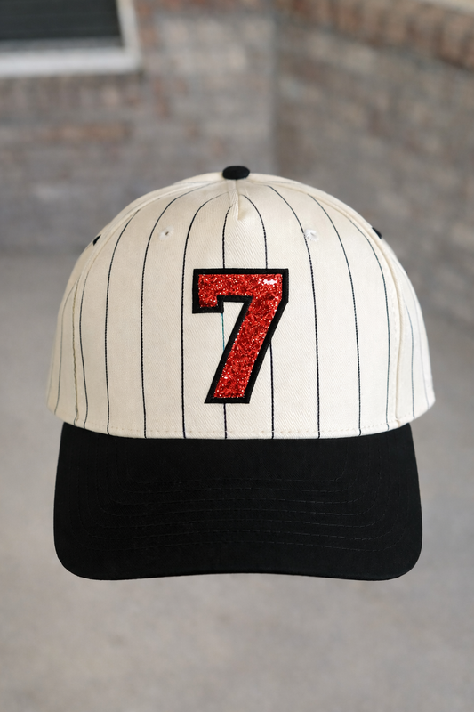 The Varsity Number Collection - Pinstripe Canvas- w/ glitter Appliqué