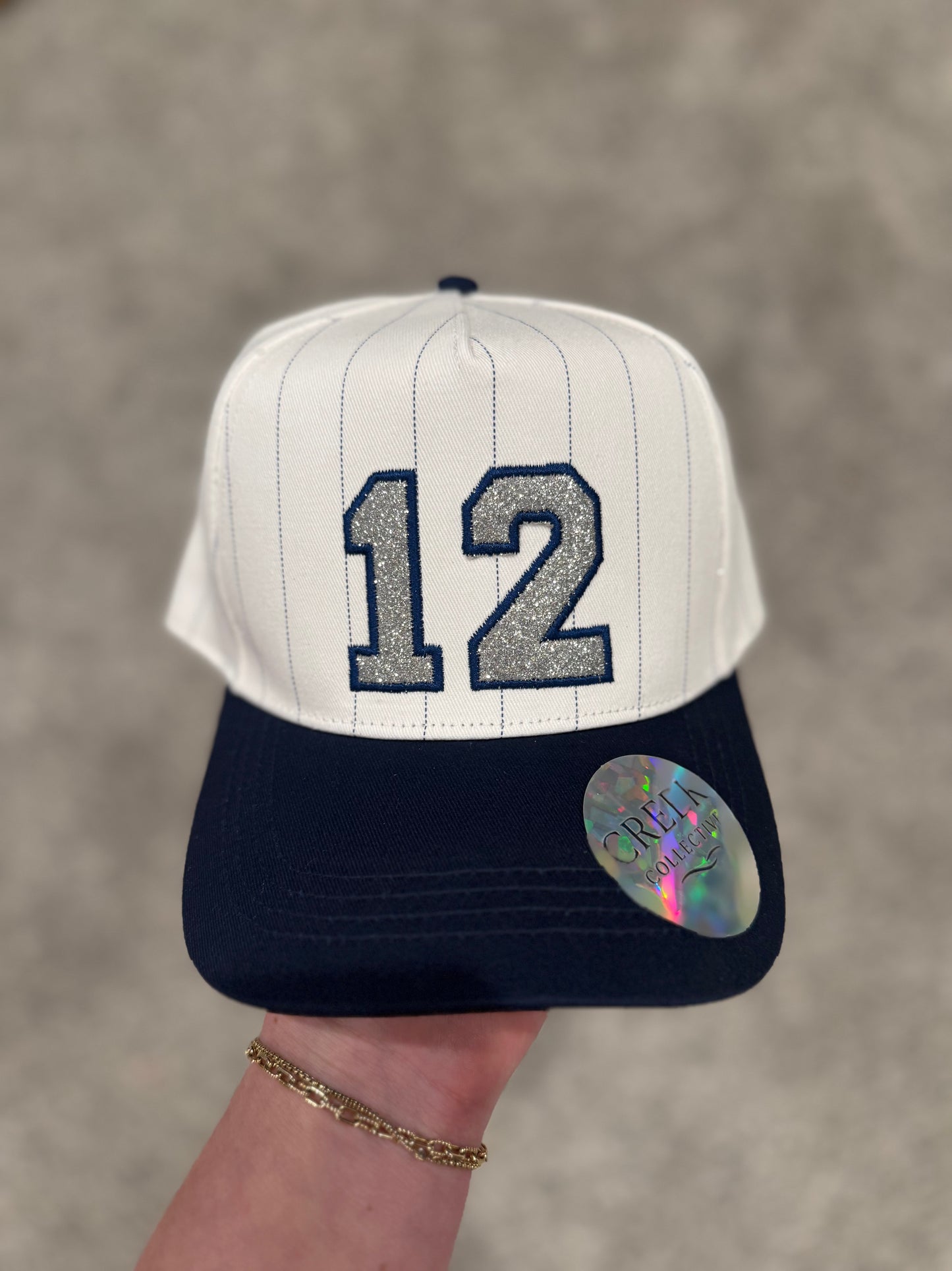 The Varsity Number Collection - Pinstripe Canvas- w/ glitter Appliqué