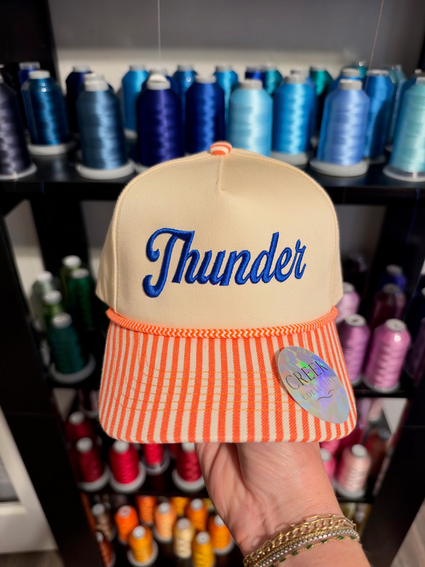 Thunder script - Orange Stripe rope hat