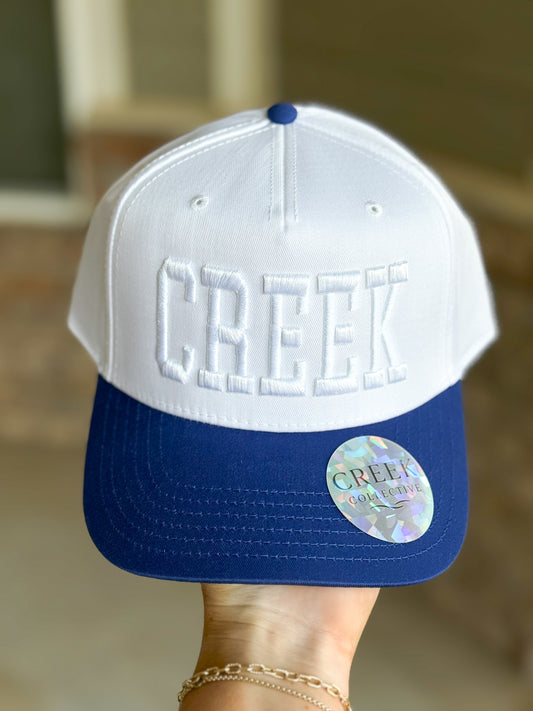 WHITE OUT - CREEK or ANTLERS WHITE HAT WITH BLUE BRIM