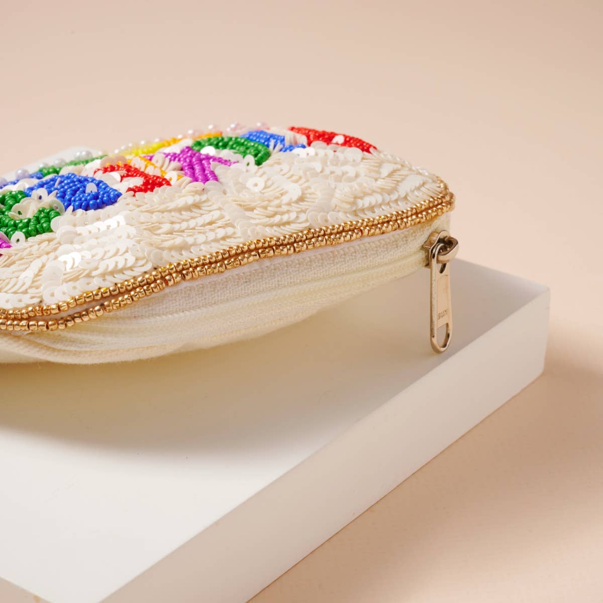 Clutch - Pickleball Beaded Coin Pouch: White / One / B4KP416