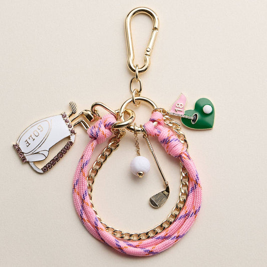Charm - Pink Golf Charm Keychain Bracelet – Beaded Wristlet with Golf Bag & Flag Charms: PK / ONE
